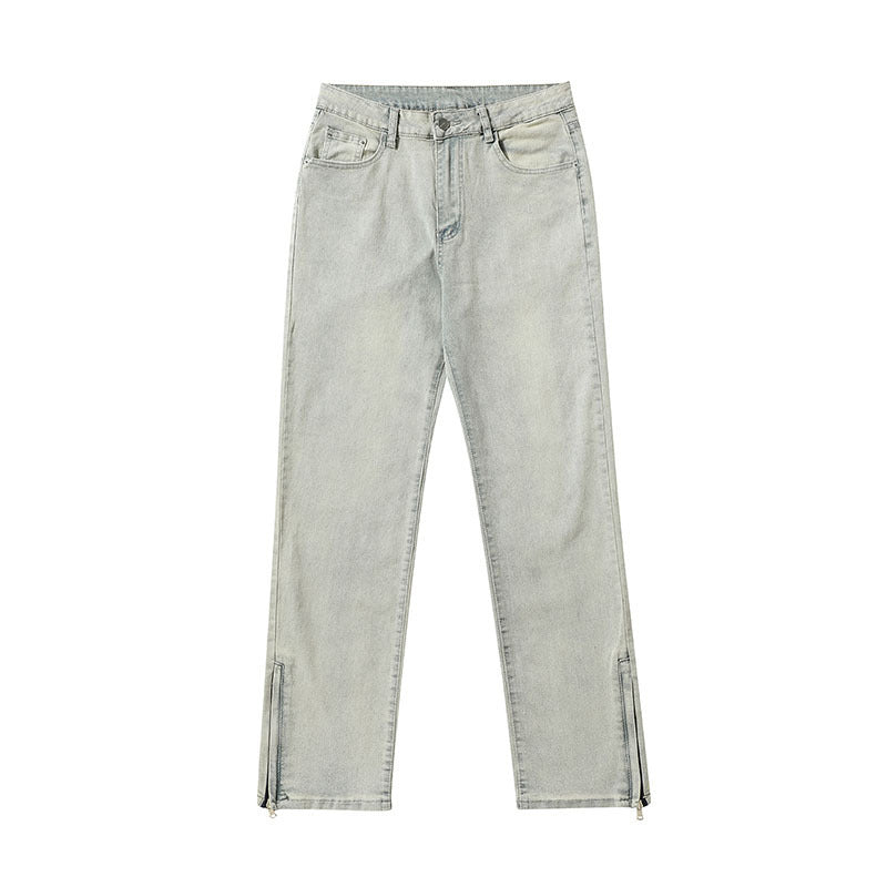Washed Distressed Side Zipper Jeans