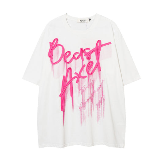Design Sense Chain Embroidery Letter Short Sleeve