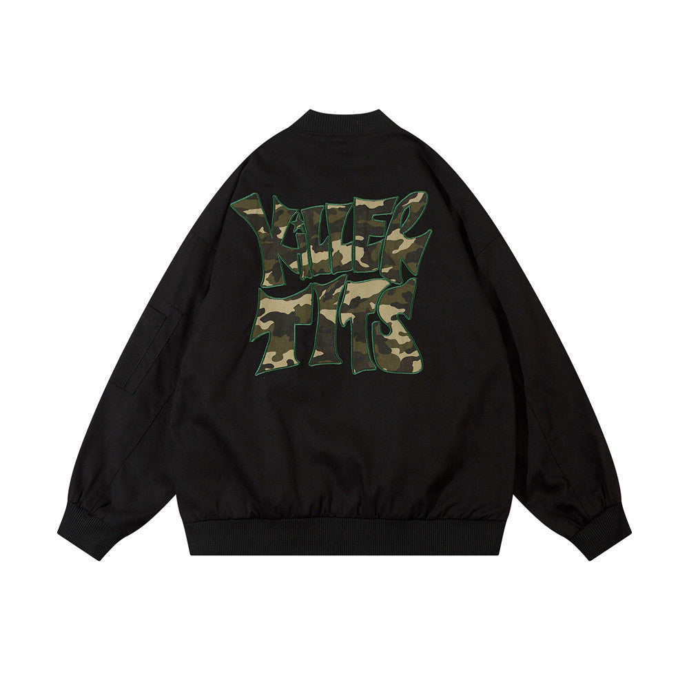 Patch Camouflage Embroidery Letters Casual Jacket Coat