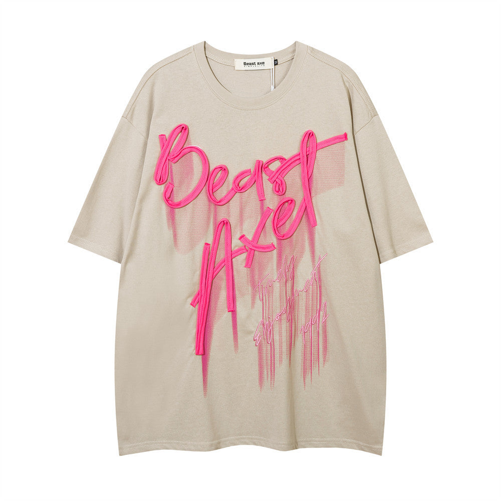 Design Sense Chain Embroidery Letter Short Sleeve