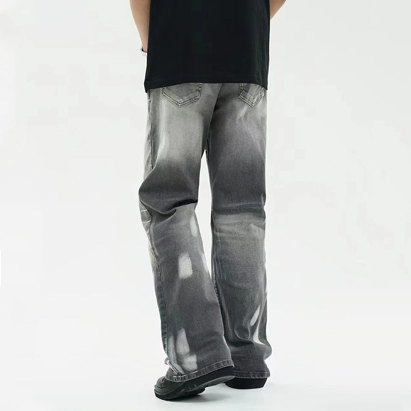 Distressed Washed Gray Jeans Men's American Fashionable Loose