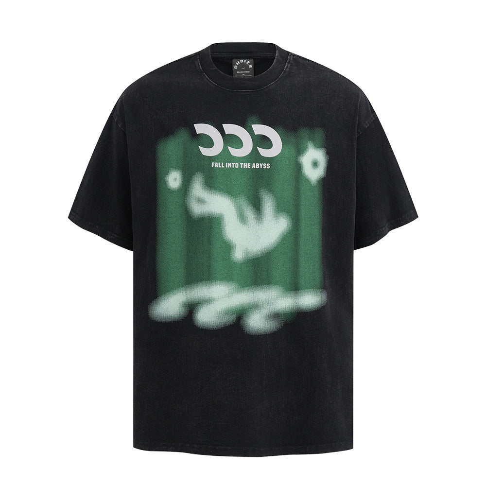 Abstract Pattern Printing Wash Short Sleeve