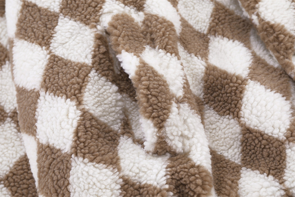 Rhombus Plaid Lambswool Warm And Loose Cotton-padded Coat
