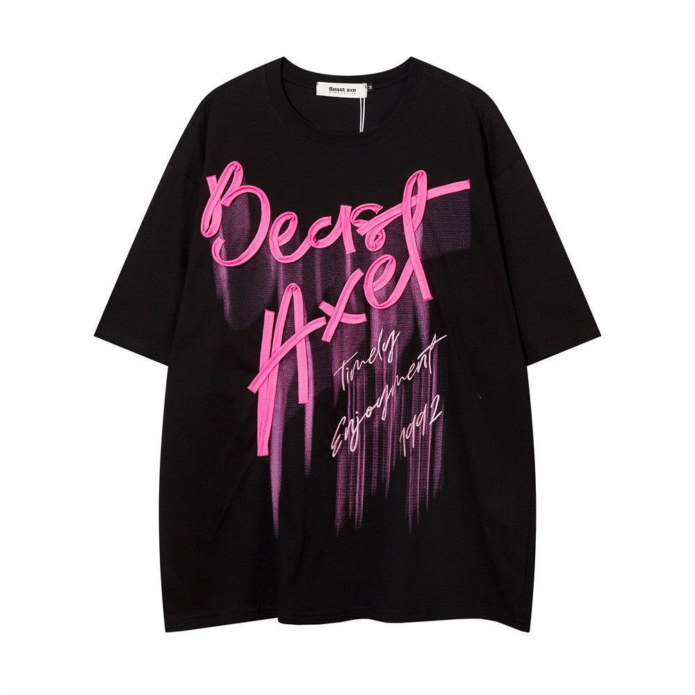 Design Sense Chain Embroidery Letter Short Sleeve
