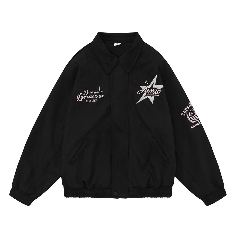 Five-pointed Star Embroidered Lapel Baseball Uniform Jacket