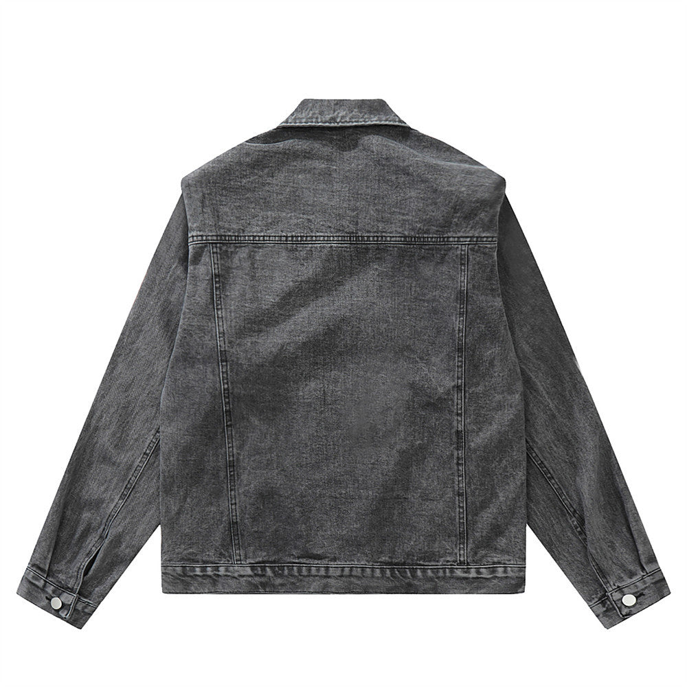 American Style Retro Washed Distressed Denim Jacket Men's Zipper Ruffle Handsome Stylish Brand Workwear Jacket