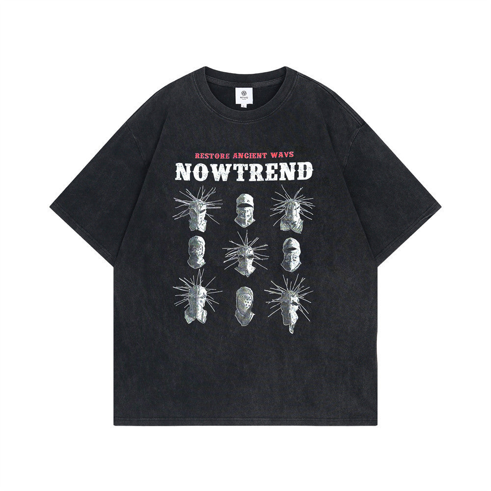 Spoof Masked Printing Short Sleeved T-shirt