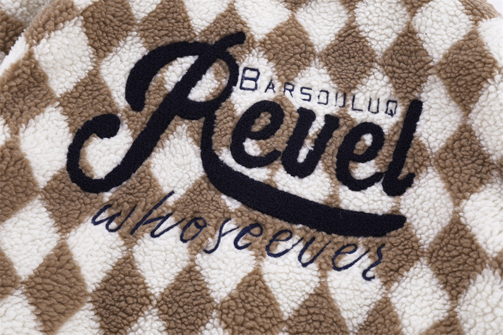 Rhombus Plaid Lambswool Warm And Loose Cotton-padded Coat