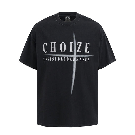 Dark High Street Cross Print Wash Short Sleeve