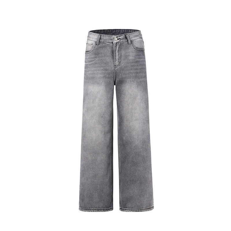 Retro Washed Smoky Gray Jeans Men  Loose