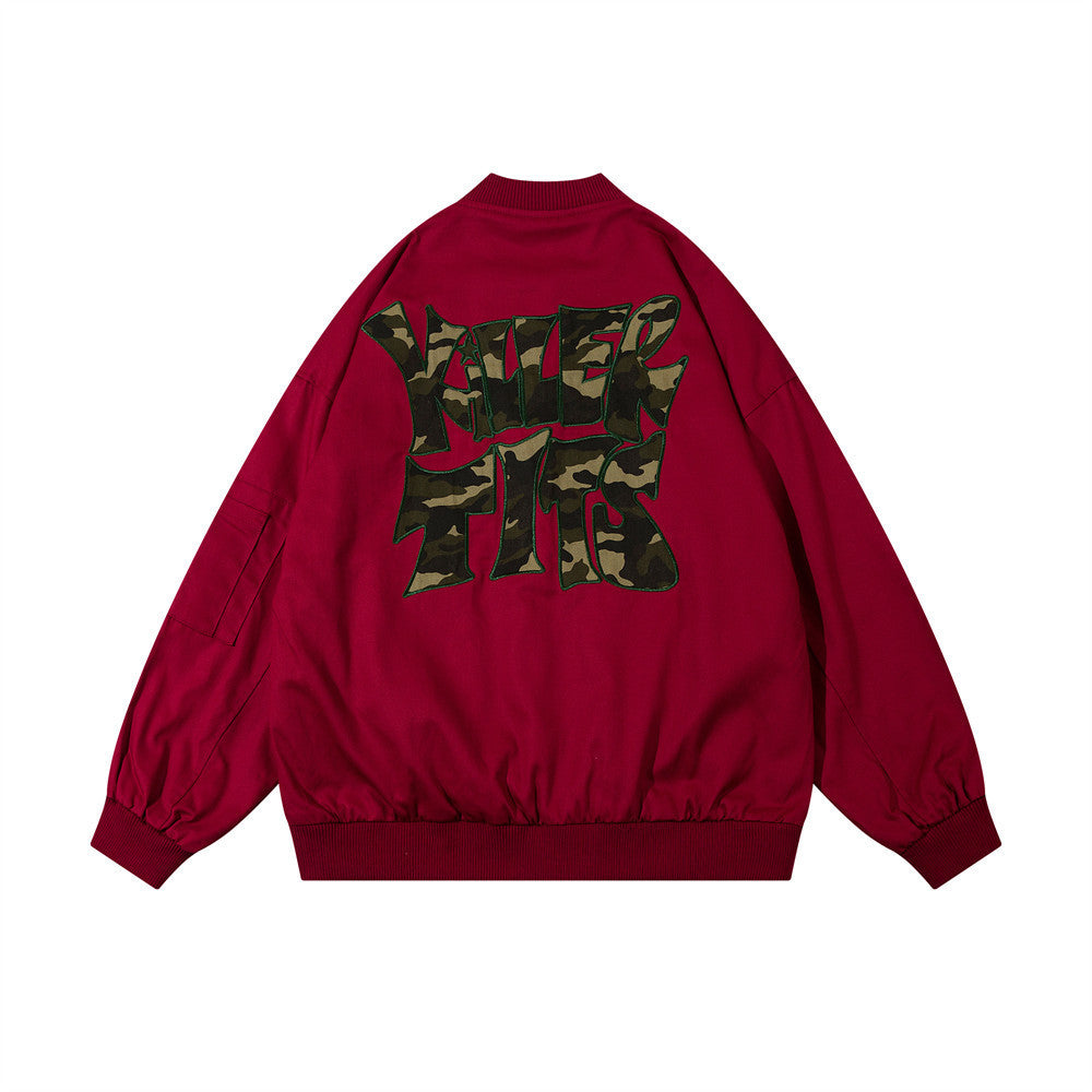 Patch Camouflage Embroidery Letters Casual Jacket Coat