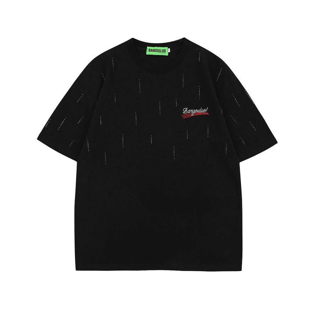 Rhinestone Letter Short Sleeve Casual Loose