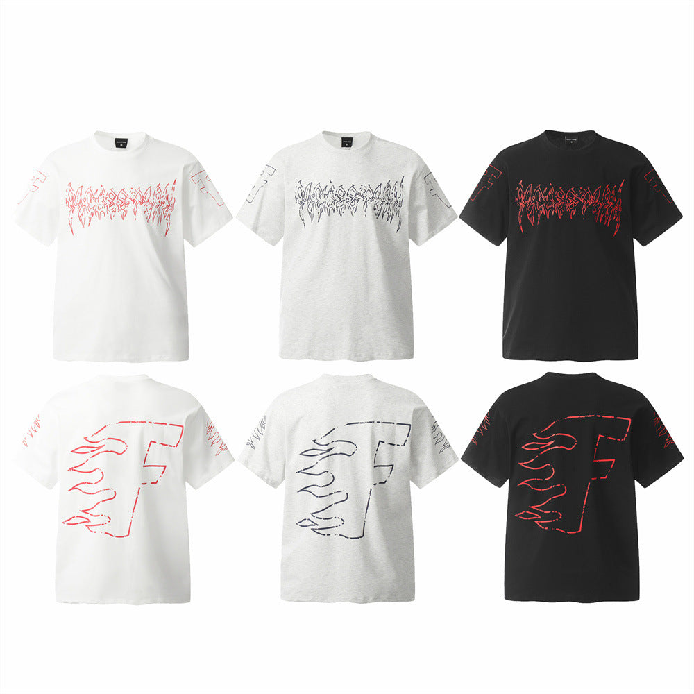 Flame Letter Abstract Printing Short Sleeve Men