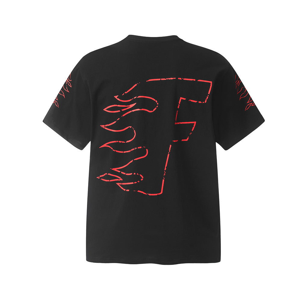 Flame Letter Abstract Printing Short Sleeve Men