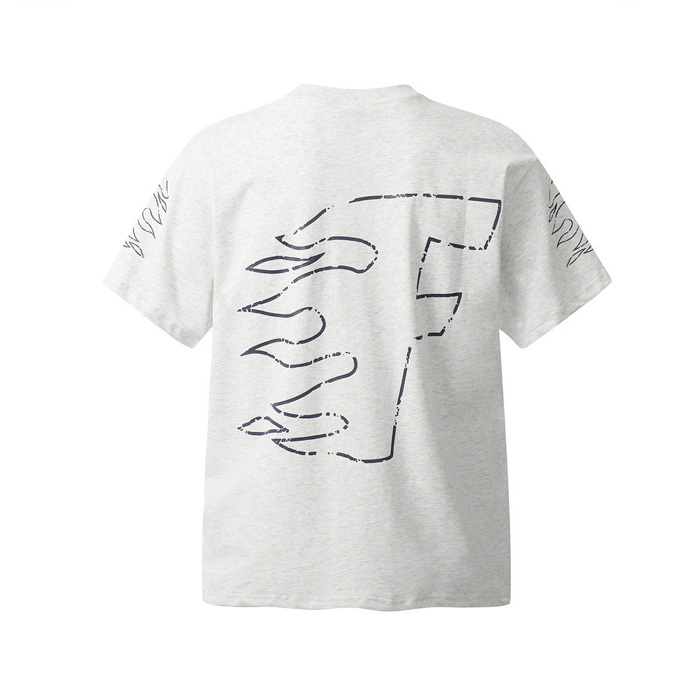 Flame Letter Abstract Printing Short Sleeve Men