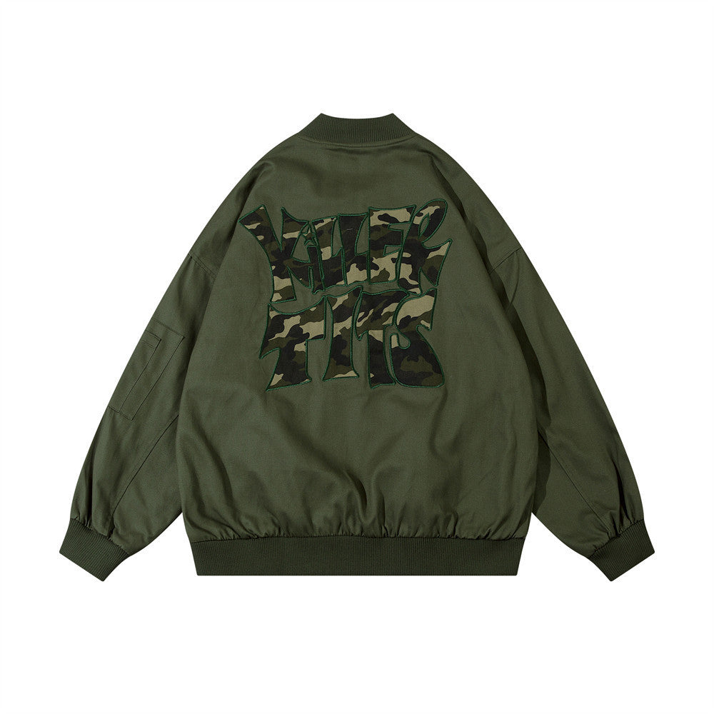 Patch Camouflage Embroidery Letters Casual Jacket Coat
