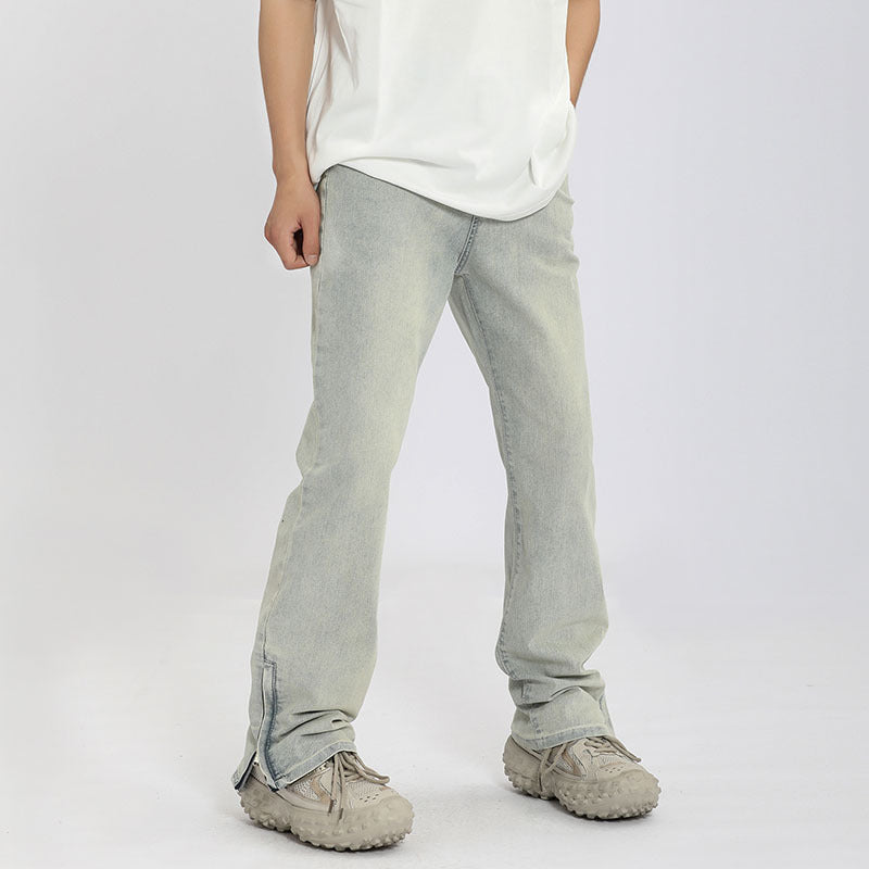 Washed Distressed Side Zipper Jeans