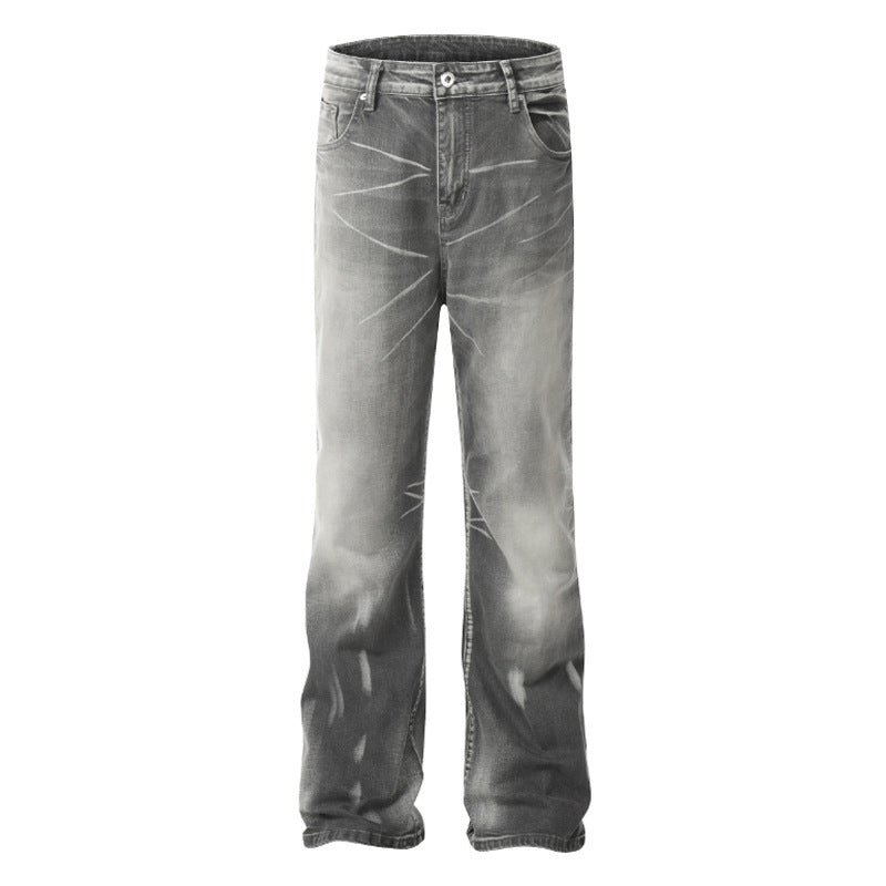 Distressed Washed Gray Jeans Men's American Fashionable Loose