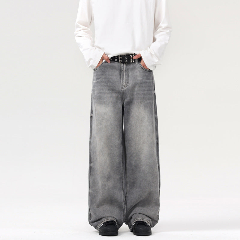 Retro Washed Smoky Gray Jeans Men  Loose
