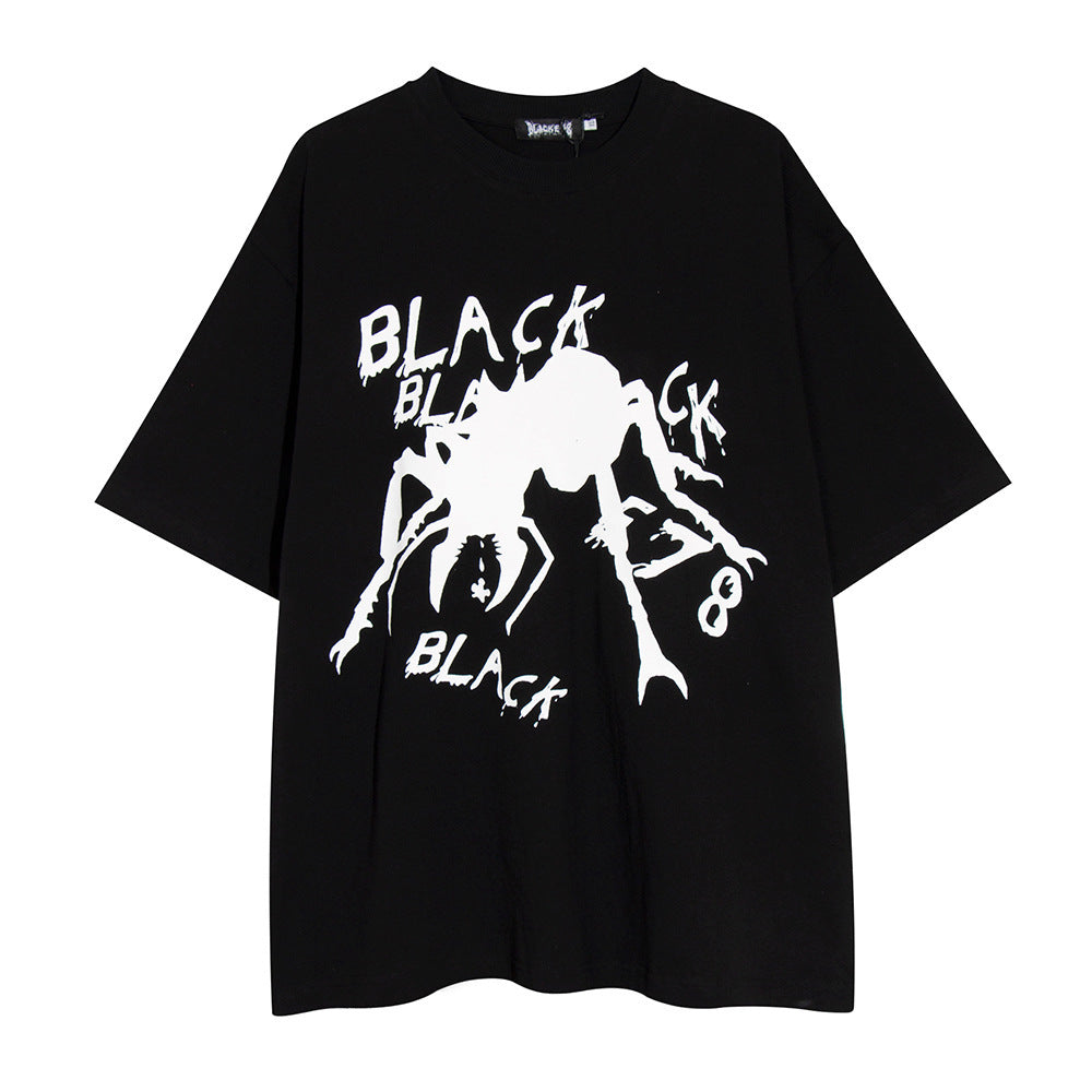 Men's Dark High Street Summer Casual Loose Round Neck Half Sleeve