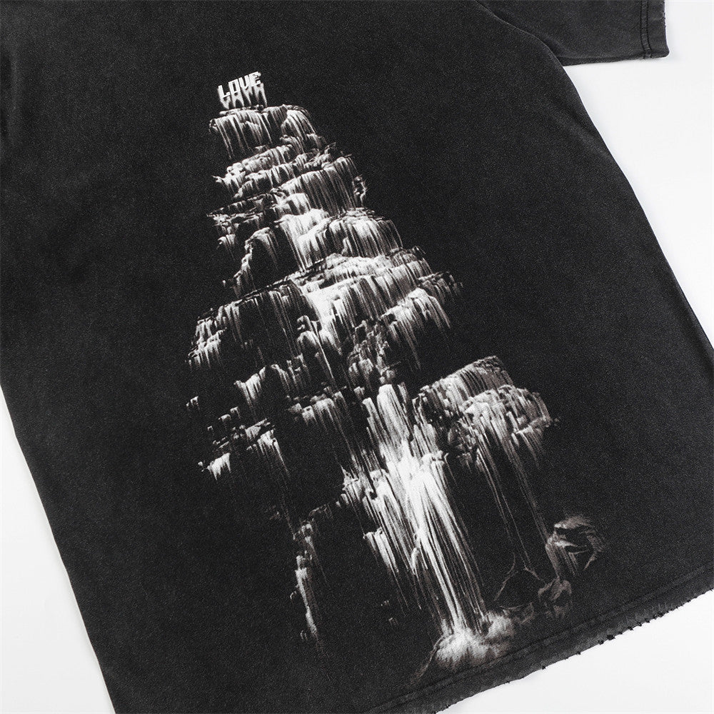 Flowing Waterfall Printed Short Sleeve T-shirt
