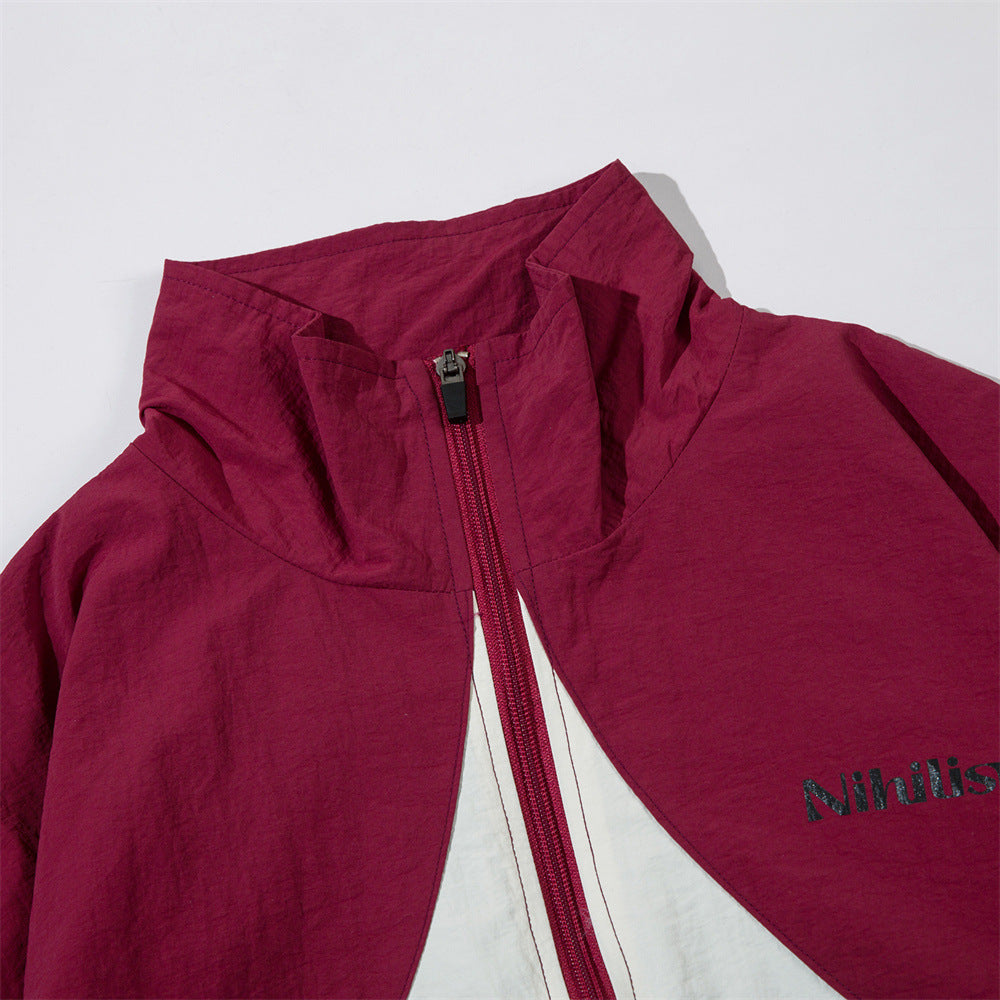 American Style Cross Stitching Contrast Color Casual Coat