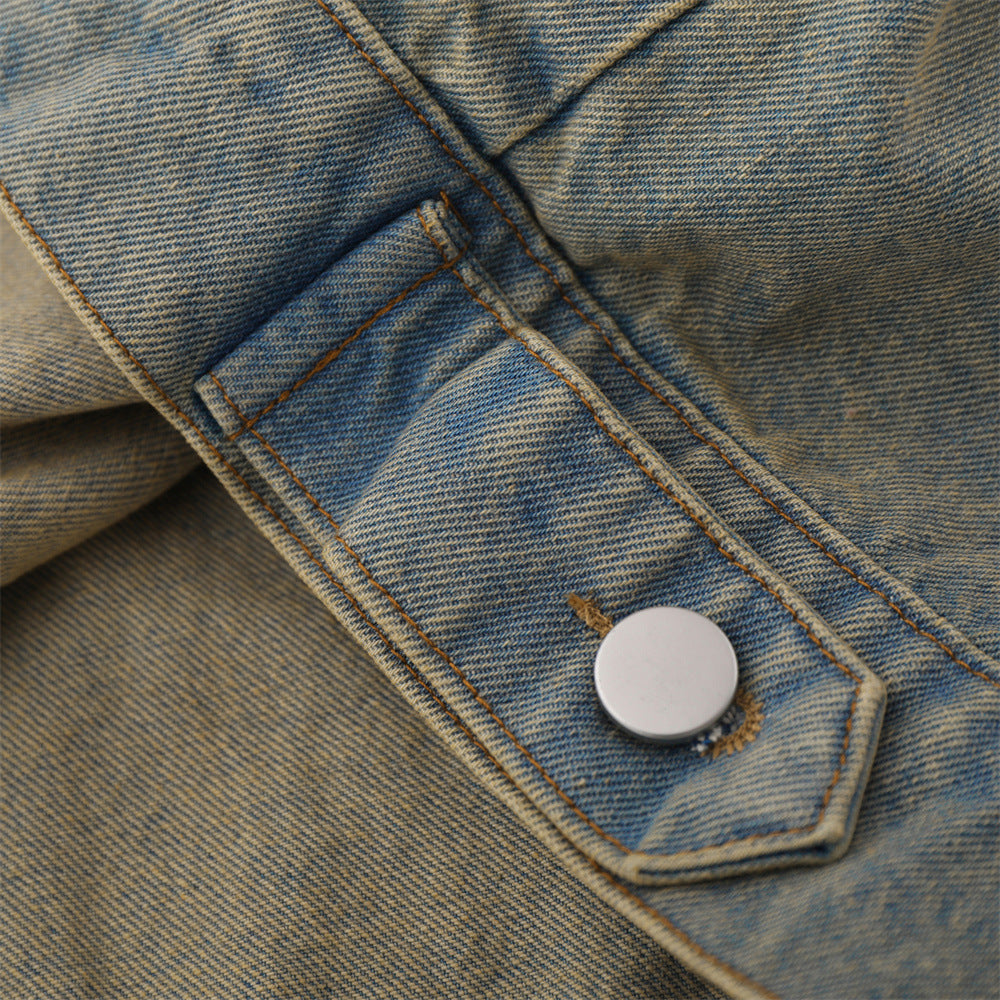 Letter Pattern Denim Coat Men's Autumn And Winter Clothing Loose Shabby Denim Coat
