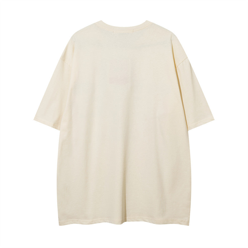 Niche High Street Design Five-pointed Star Puff Print Necklace T-shirt