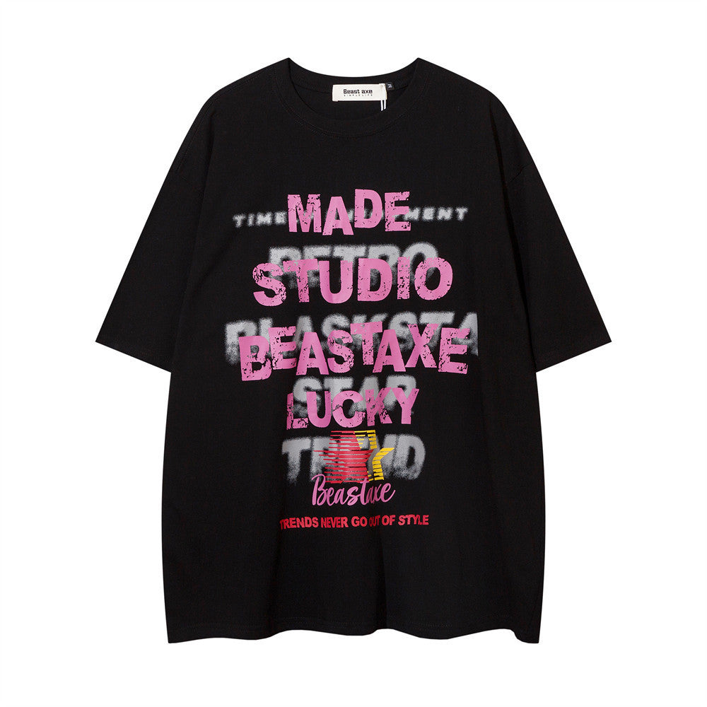 Letter Printed Loose T-shirt Men's Summer