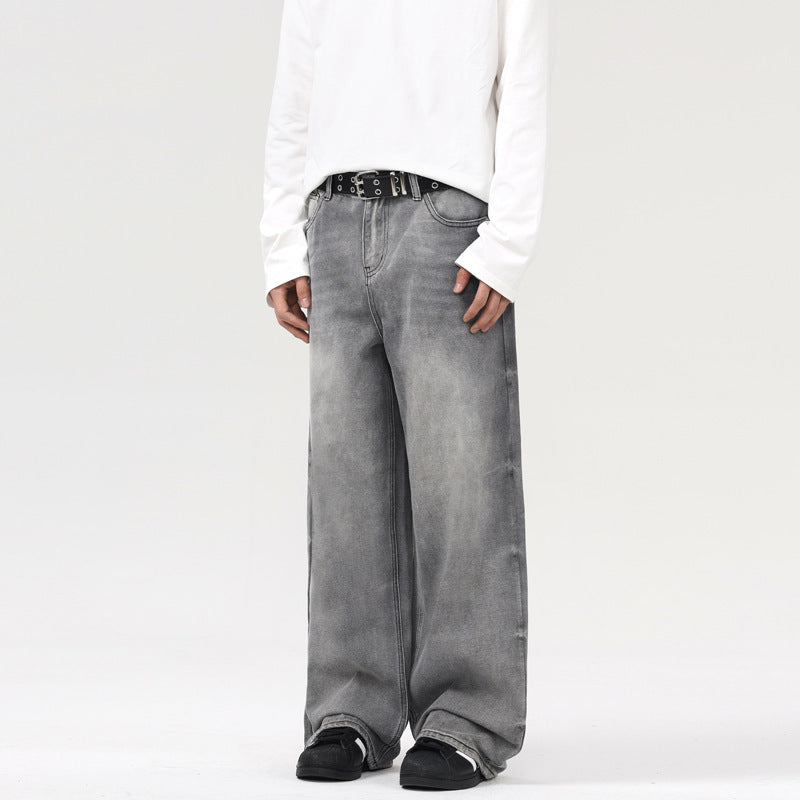 Retro Washed Smoky Gray Jeans Men  Loose
