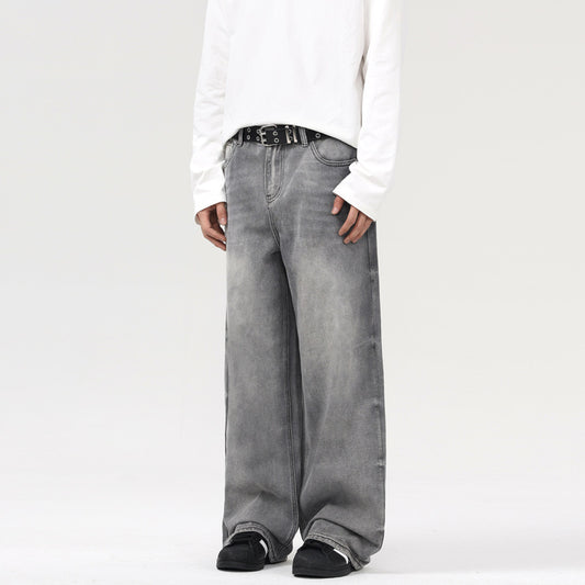Retro Washed Smoky Gray Jeans Men  Loose