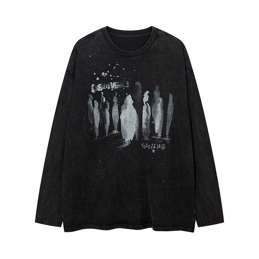 Men's American-style Printed Long-sleeved T-shirt