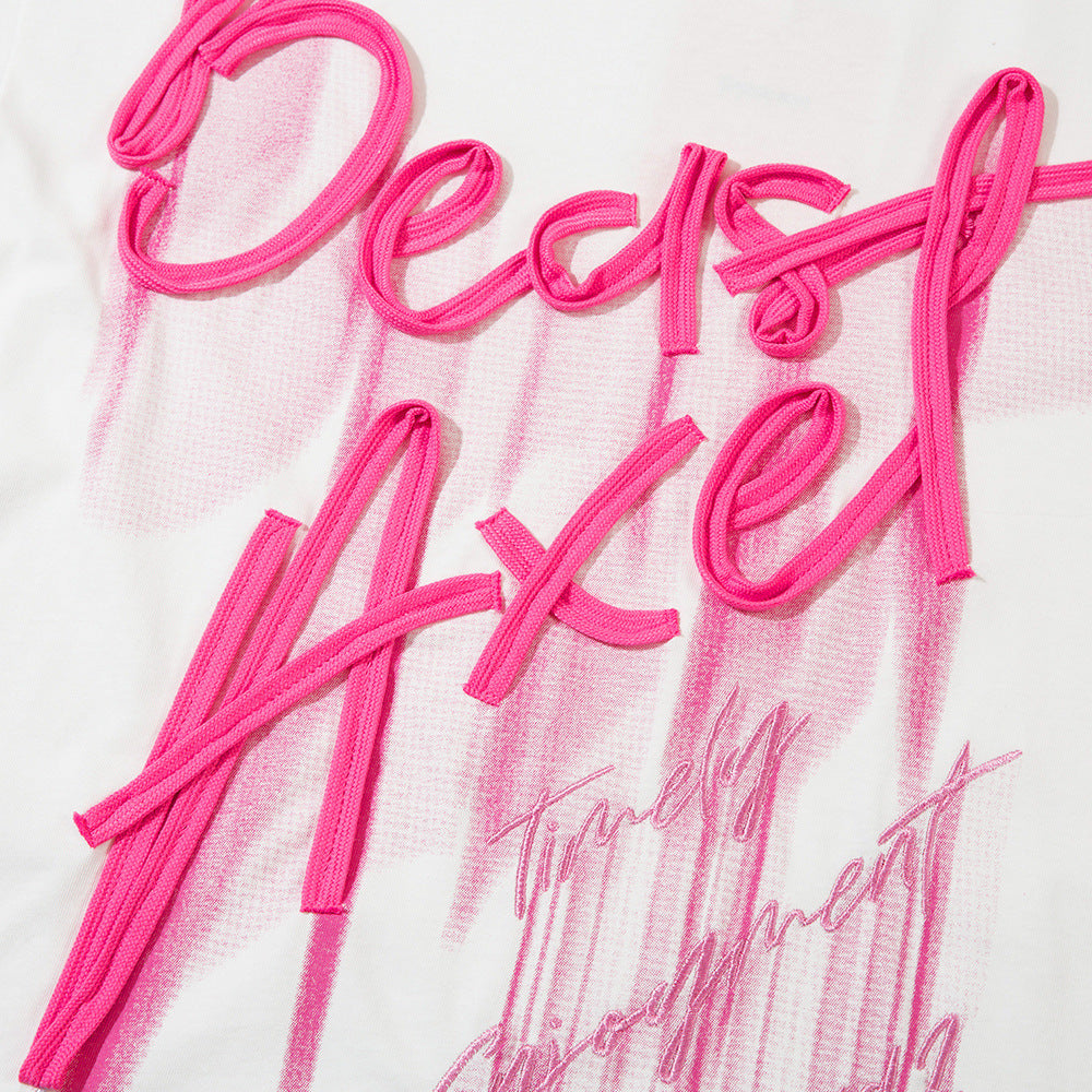 Design Sense Chain Embroidery Letter Short Sleeve
