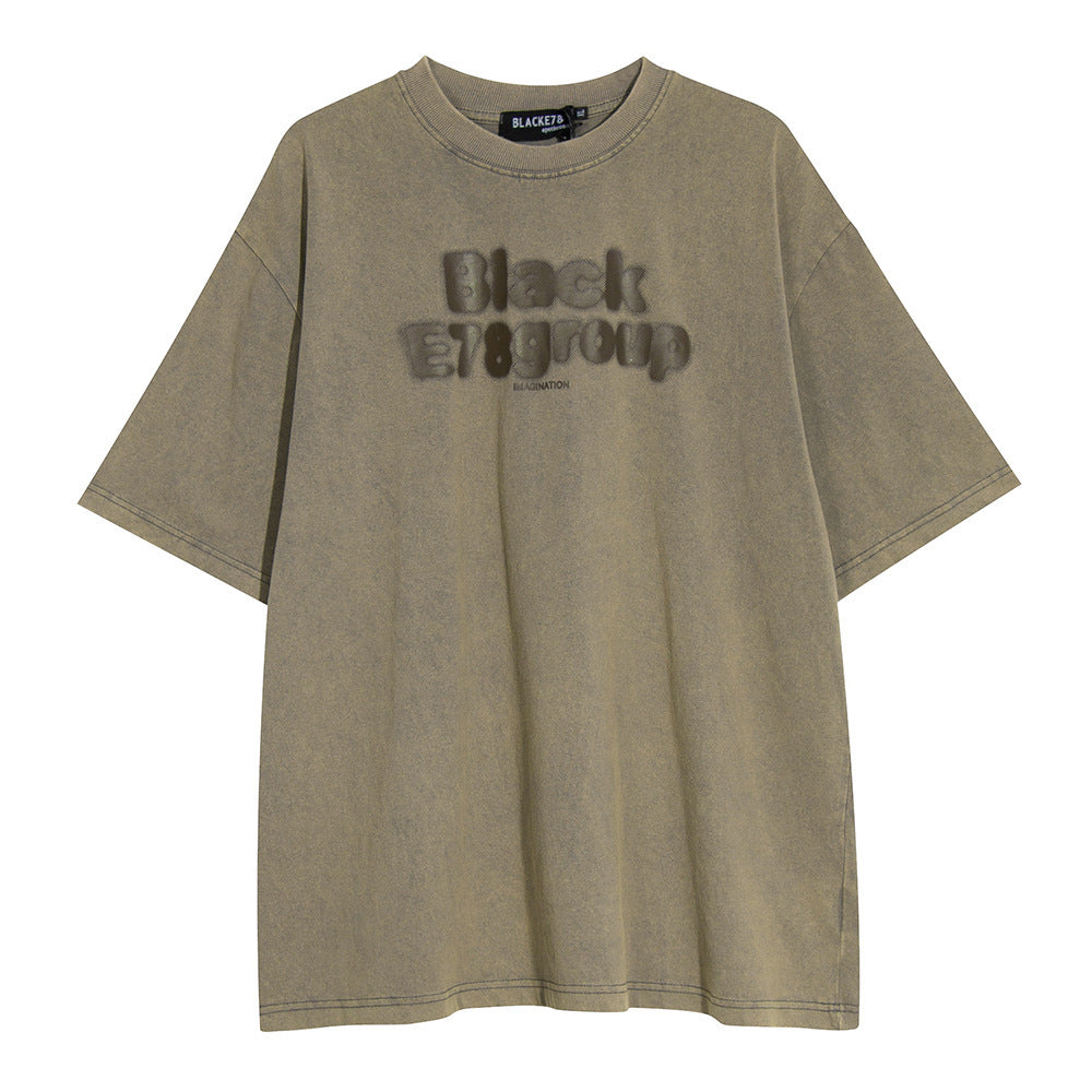 Letter Print Washed And Worn Loose T-shirt