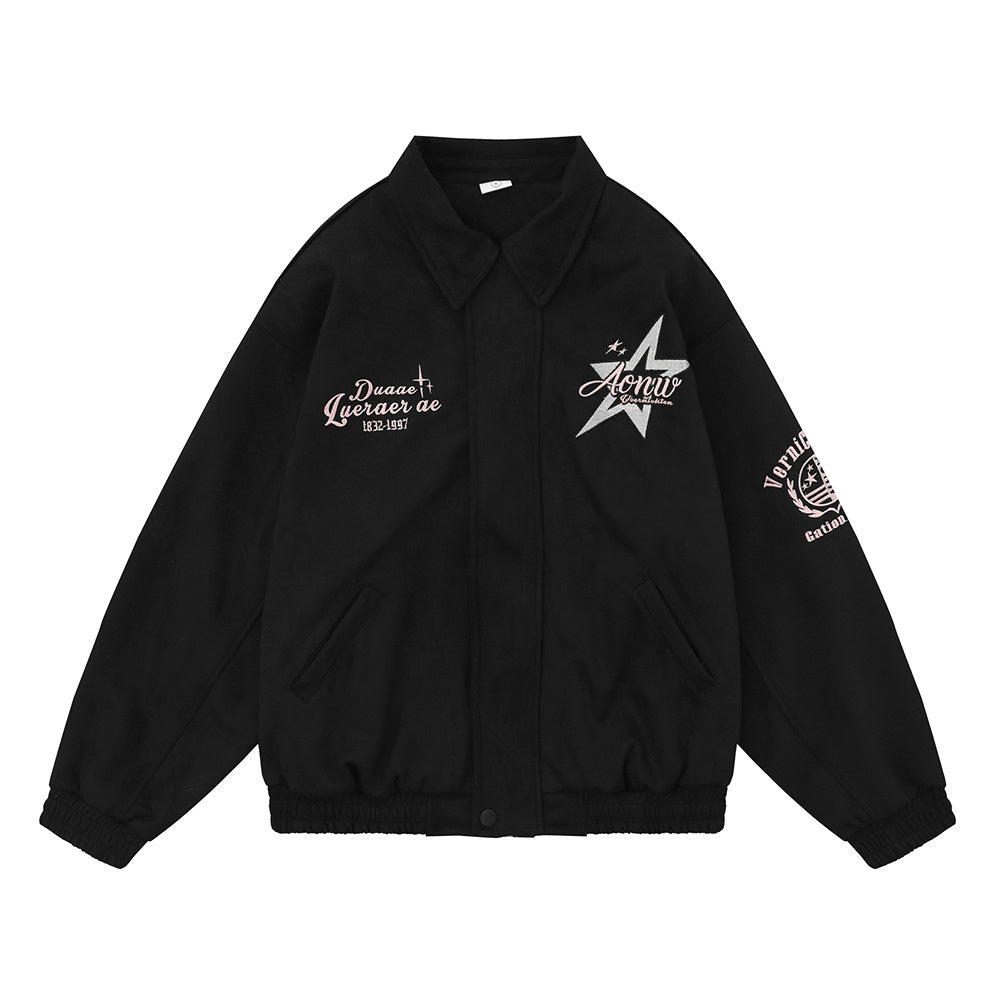 Five-pointed Star Embroidered Lapel Baseball Uniform Jacket