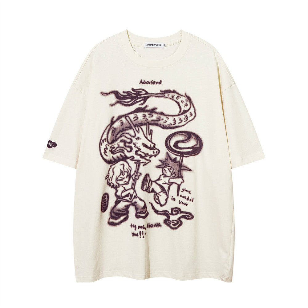 Zodiac Dragon Short Sleeve Men's High Street Cartoon Print