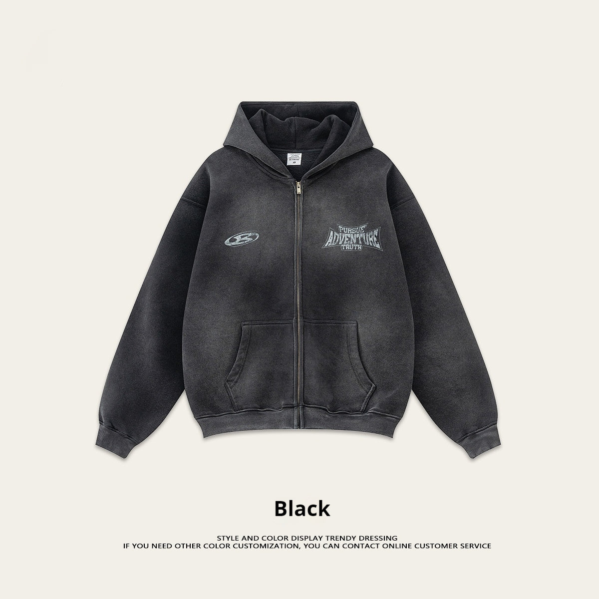 Retro Fashion Brand Dirty Dyed Distressed Oversize Loose Fleece Zipper Sweater