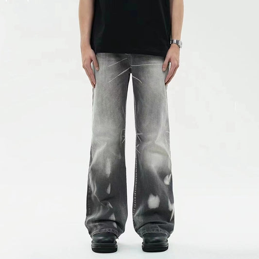 Distressed Washed Gray Jeans Men's American Fashionable Loose