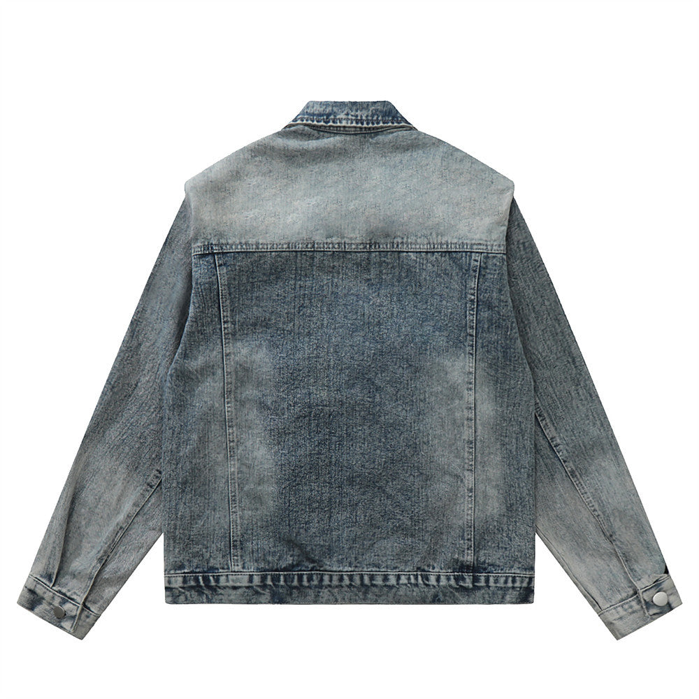 American Style Retro Washed Distressed Denim Jacket Men's Zipper Ruffle Handsome Stylish Brand Workwear Jacket