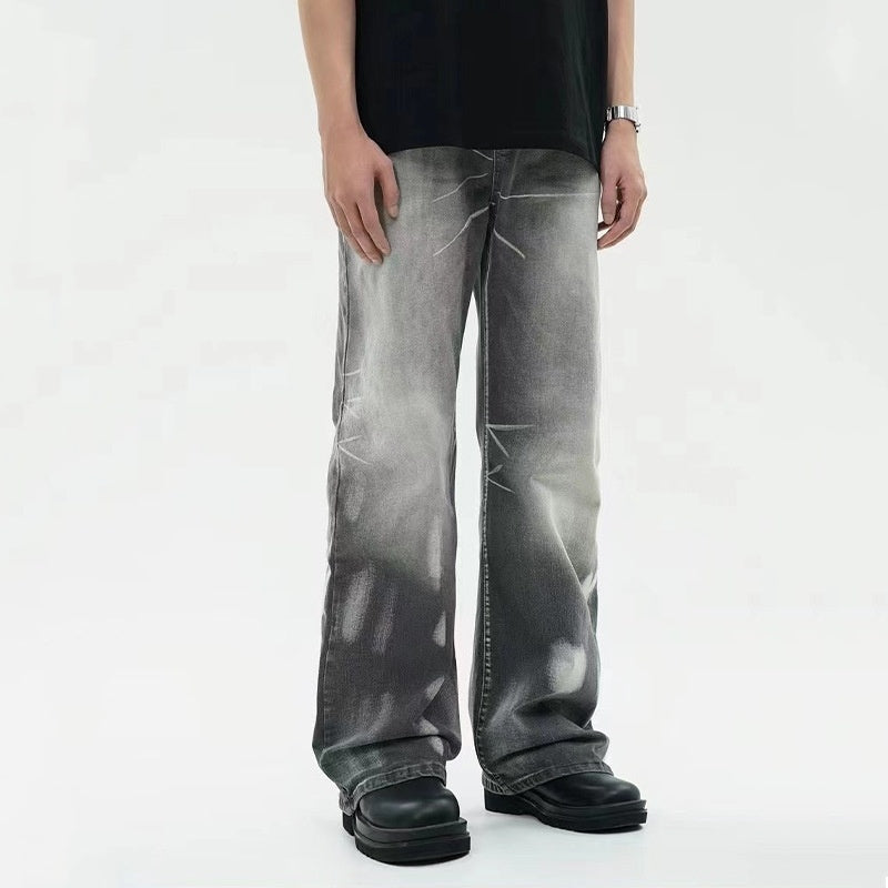 Distressed Washed Gray Jeans Men's American Fashionable Loose