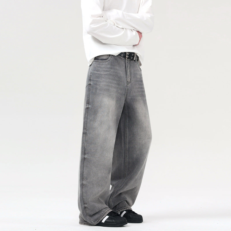 Retro Washed Smoky Gray Jeans Men  Loose