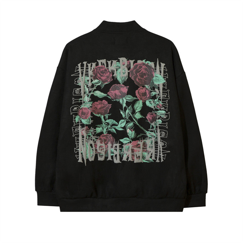 National Fashion European And American Rose Flower Baseball Uniform Jacket