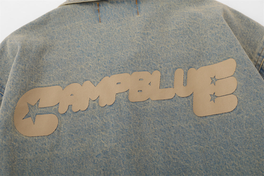 Letter Pattern Denim Coat Men's Autumn And Winter Clothing Loose Shabby Denim Coat