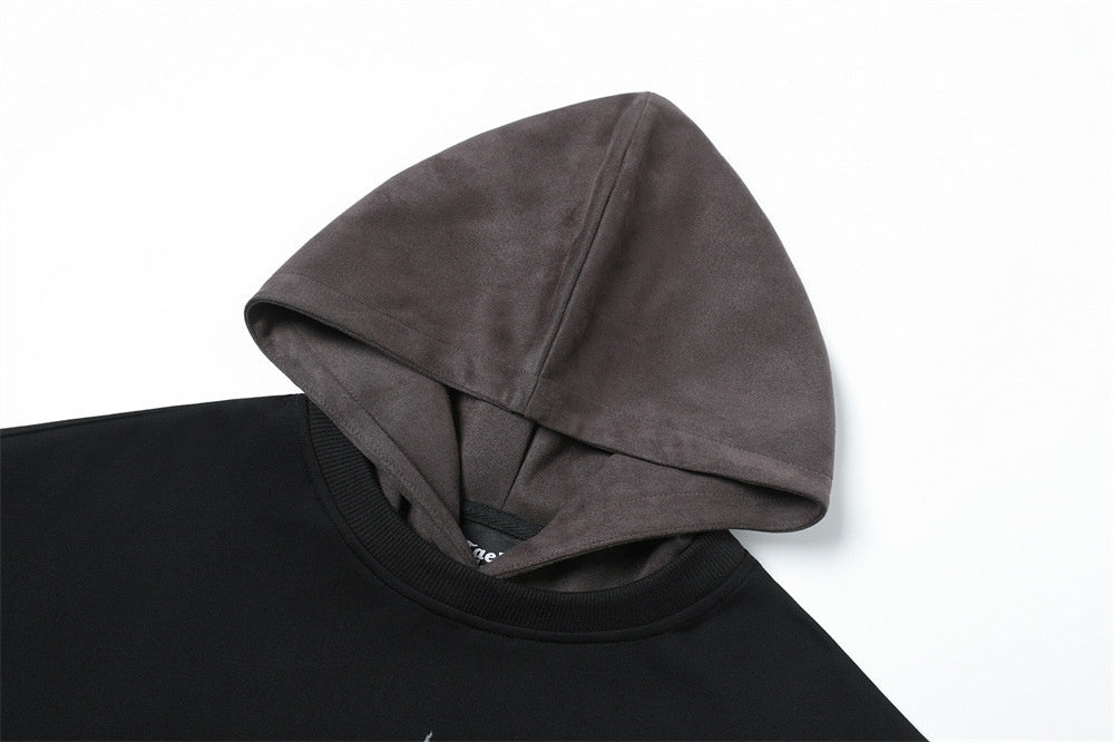 Printed False Two-piece Pullover Patchwork Hoodie Men