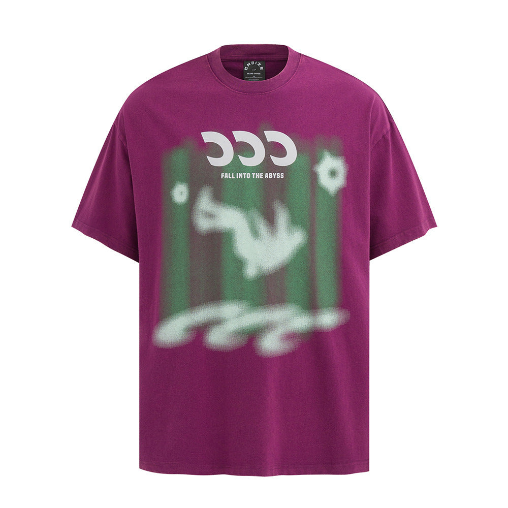 Abstract Pattern Printing Wash Short Sleeve