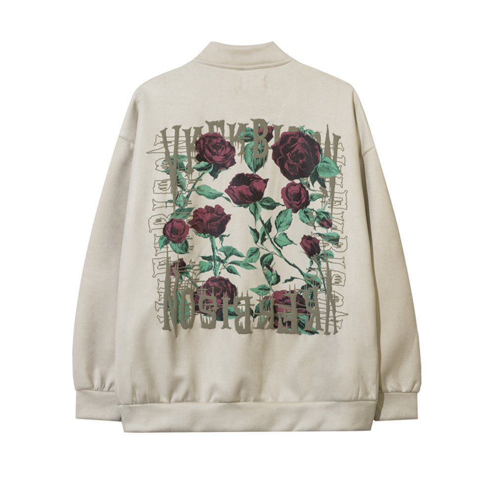 National Fashion European And American Rose Flower Baseball Uniform Jacket