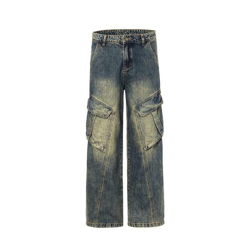 American-style Retro Patchwork Multi-pocket Design Overalls