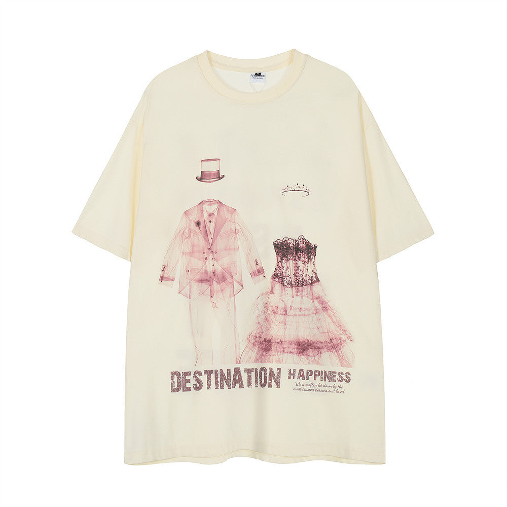 Abstract Portrait Short Sleeve Loose