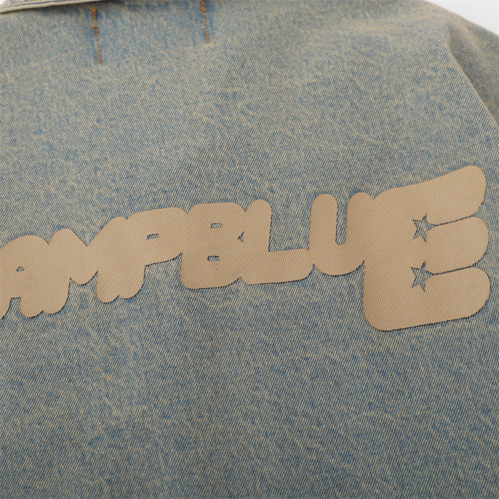 Letter Pattern Denim Coat Men's Autumn And Winter Clothing Loose Shabby Denim Coat